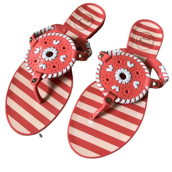 JACK ROGERS coral orange white classic jelly slip on slide sandals - Picture 1 of 4